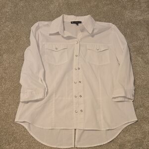 N Touch White Button-Up Shirt Pearl Buttons 3 Quarter Langeth SLEEVES Size M